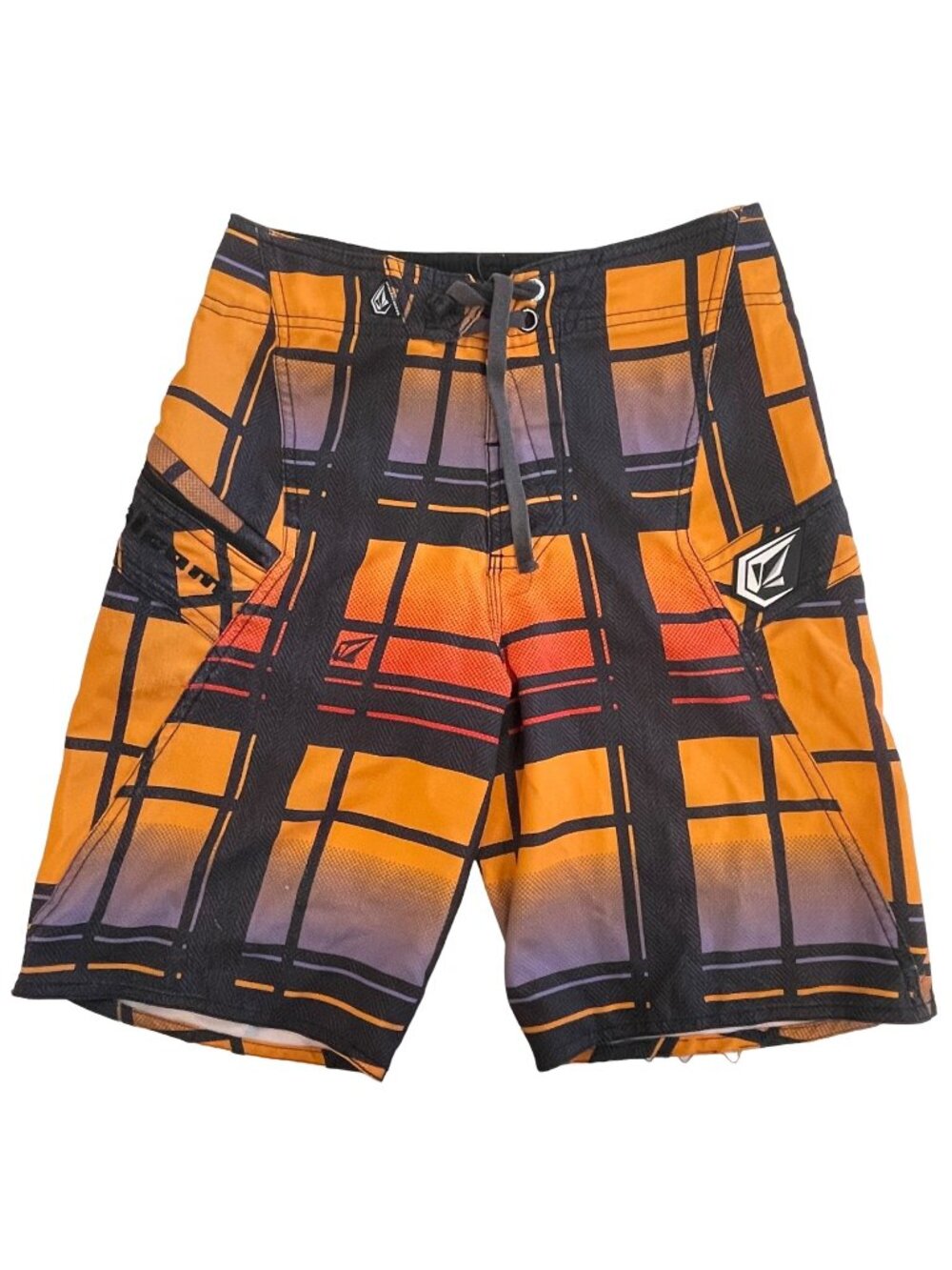 Volcom Boys 10 Armstrong Print Orange Boardshorts Swim Trunks Surf 4 Way Stretch